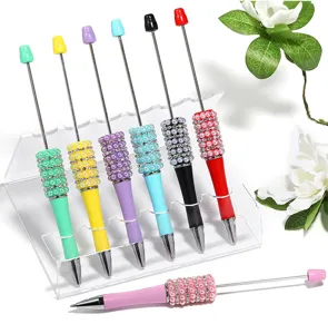 DIY beadable pens set with crystal rhinestones and pearls, colorful ballpoint pens for crafts.