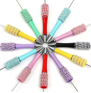 Colorful DIY rhinestone beadable pens diamond painting tools with pearl decor and metal tips