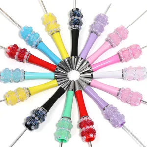 Bolígrafo de Cuentas de Lujo DIY Acrílico Resina Camelia Rosa Flor Perla Artificial Strass Bolígrafo de Escritura Oficina Suministros Escolares Regalo