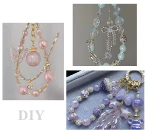 DIY beaded charm alloy accessories with rhinestones, cute colorful mobile phone keychains.