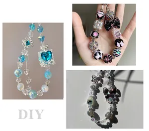 DIY kralen armand halsketting accessoires, kleurrijke strass steentjes en kristal bedeltjes.