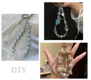Ciondolo cinturino di perle fatto a mano DIY con cristalli e fiocco per decorazione borsa