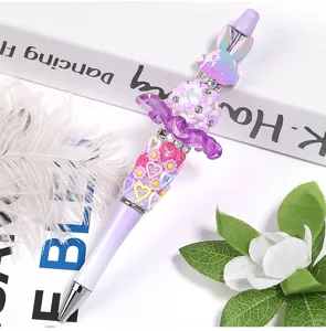 Handgemachter DIY dekorativer Kugelschreiber mit Harz Blumen Strass süßer Kaninchen Topper