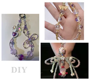 Ciondolo per telefono con perline DIY colorate e accessori in acrilico dettaglio per lavori manuali.
