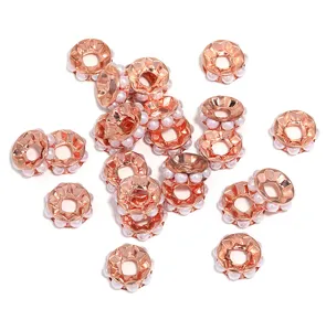 17mm roségoud parel ronde afstandshouder kralen metalen strass wiel bedels voor DIY sieraden.