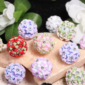 Handgefertigte Harz Blumenball Strass Perlen Kunststoff Runde Spacer Charms Für DIY Handwerk Telefonkette Schlüsselanhänger Schmuckherstellung