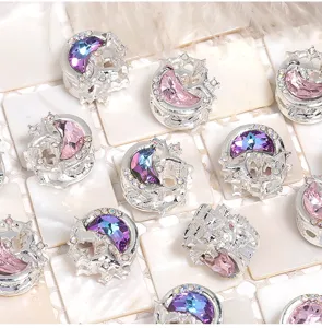Perles strass lune étoile en alliage argenté pour stylos de bricolage bijoux artisanaux.