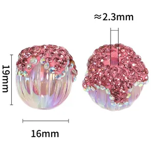 Acrylic rhinestone pumpkin beads for DIY phone chains, sparkle crystal beads accessory 19x16mm