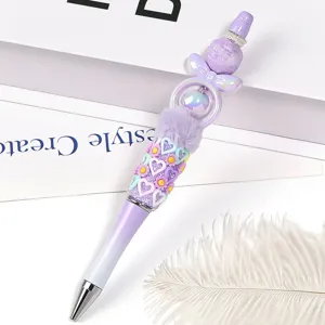 Bella penna a sfera con perle DIY viola con ciondolo pompon cuore fiore carino per ufficio.