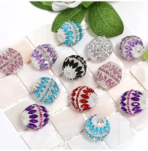 Heavy duty alloy hollow rhinestone ball beads, colorful marquise crystal DIY jewelry accessories.