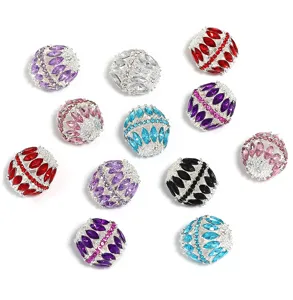 Colorful rhinestone hollow alloy beads for DIY jewelry making necklace phone charms accessories