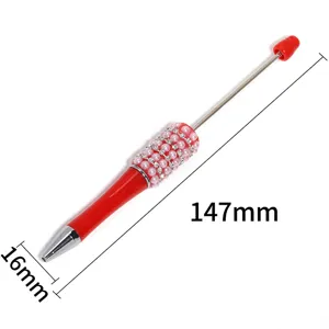 DIY pearl beaded ballpoint pen with rhinestone decoration, handmade craft tool pen 147mm.