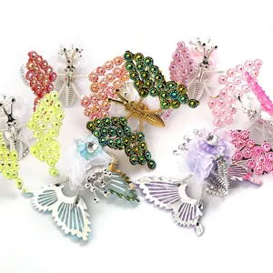 Colorful rhinestone butterfly hair clips DIY accessories sparkling crystal spring wing pins set