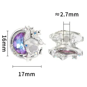 Pendentif perle charme DIY lune étoile en strass alliage pour fabrication de bijoux de bracelet.