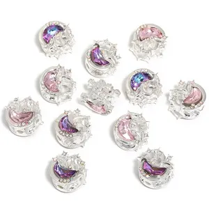 Perles DIY lune étoile en alliage argenté avec strass pour stylos perlés et bijoux.