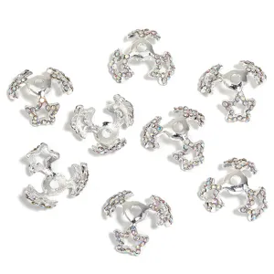 Capuchons de perles étoile en strass argenté et intercalaire en alliage pour bijoux.