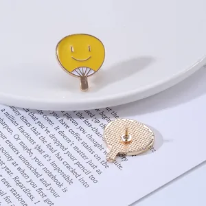 Cute yellow smiley fan shape enamel alloy brooch pin for stylish daily outfit decoration.