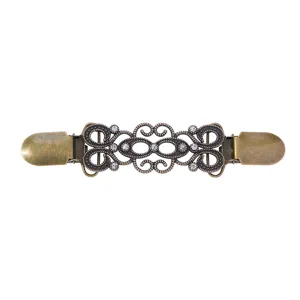 Clip per maglione intagliata in bronzo vintage fermaglio per scialle con strass.