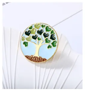 Alloy oil-dropping tree of life brooch featuring heart-shaped leaves design accessory.