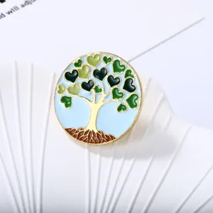 Minimalist Alloy Electroplated Tree of Life Brooch Pin Colorful Enamel Heart Shape Leaf Round Lapel Pin Badge For Clothes Bag Hat Unisex Decoration Accessories