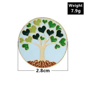 Enamel tree of life brooch pin, cute heart leaves alloy badge for clothes bags hats.