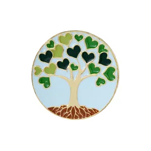 Exquisite alloy oil-dropping tree of life brooch, elegant green heart leaf badge pin for bags.