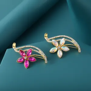 Elegante goldfarbene Kristall Blumen Brosche Set, glitzernde Strass Zweig Modeschmuck.