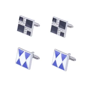 Boutons de Manchette Homme Affaires Alliage Élégant Français Géométrique Créatif Carré Strass Accessoires Bijoux Décoratifs Haut de Gamme