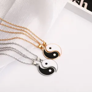 Yin Yang necklace set best friends couple matching pendant stainless steel jewelry gift stylish retro.