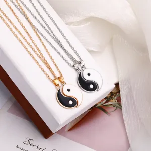 Yin Yang Tai Chi matching necklaces set, best friends friendship pendant jewelry for couples.