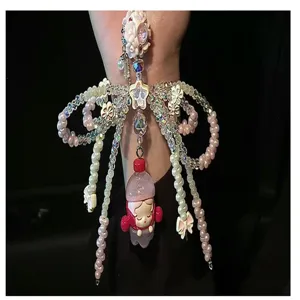 Handmade DIY beaded bow charm with cute doll pendant pearl crystal sweet fashion accessory