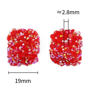 19mm red resin rhinestone square bead craft accessory for diy jewelry making supplies