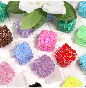 Colorful resin rhinestone square sugar beads for DIY beaded pens and jewelry accessories.