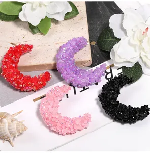 Crescent moon resin rhinestone beads DIY jewelry accessories, colorful crystal spacer charms.