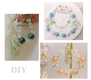 Detailed view of colorful DIY acrylic beads, cute bows, and charms for custom jewelry making.