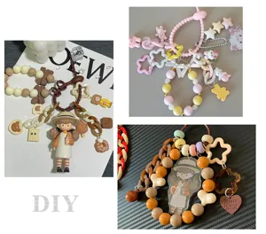 Acrylic bead phone charm DIY keychain strap accessory with cute cartoon doll pendant.