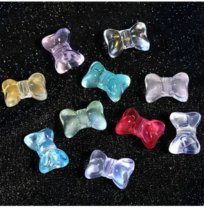 Transparent glass bow beads for DIY jewelry, colorful vertical hole crystal loose beads.