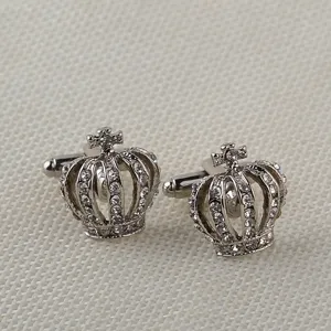 Boutons de Manchette Couronne Cristal pour Homme Argent Strass Chemise Française