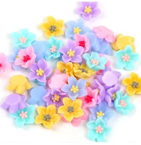 Colorful resin flowers 3D double color five petal flowers cabochons for DIY phone case nail art