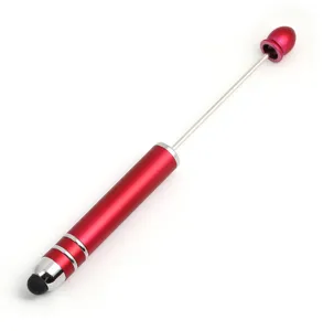 Red metal DIY touch screen beading pen detail, dual-use stylus and bead rod with smooth touch tip.