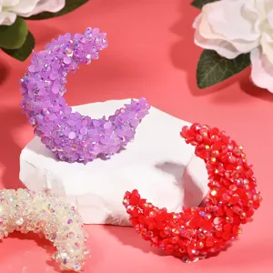 Acrylic Resin Rhinestone Big Moon Shape Beads Jelly Color Loose Spacer Beads With Horizontal Hole DIY Craft Jewelry Making Findings Accessory For Bracelet Necklace