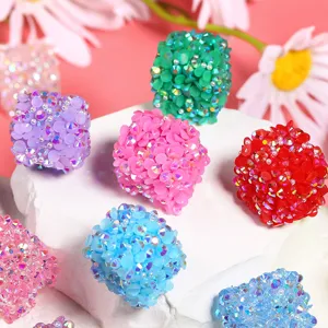 Square Acrylic Resin Rhinestone Sugar Beads Cube Spacer Beads For DIY Jewelry Making Beaded Pen Craft Accessory