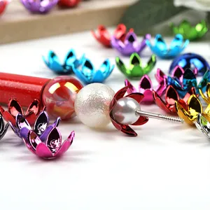 Colorful acrylic lotus bead caps metal color spacer beads DIY craft jewelry making supplies