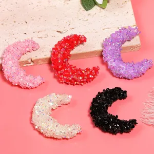 Colorful resin moon rhinestone beads DIY jewelry accessories for hair clips and crafting