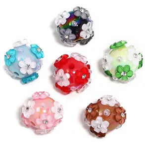 Colorful acrylic flower beads with rhinestones, perfect for DIY beaded pens, keychains, and crafts.