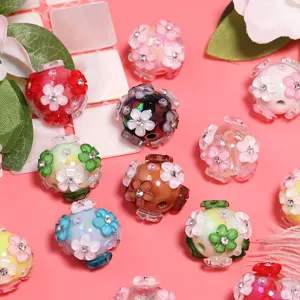Acrylic Flower Beads Rhinestone Loose Spacer Beads For DIY Craft Jewelry Making Beading Pens Phone Chain Keychain Decor