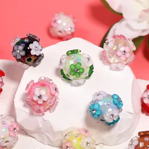 DIY acrylic flower beads with rhinestones for jewelry making phone charms and keychains
