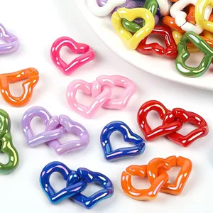 Colorful acrylic heart chain links DIY jewelry accessories for phone charms keychains wholesale
