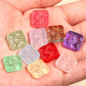 Cuentas de vidrio cuadradas de 14mm cuentas sueltas talladas coloridas para joyería DIY