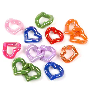 Colorful UV acrylic heart chain links for DIY mobile phone charms and jewelry making accessories.